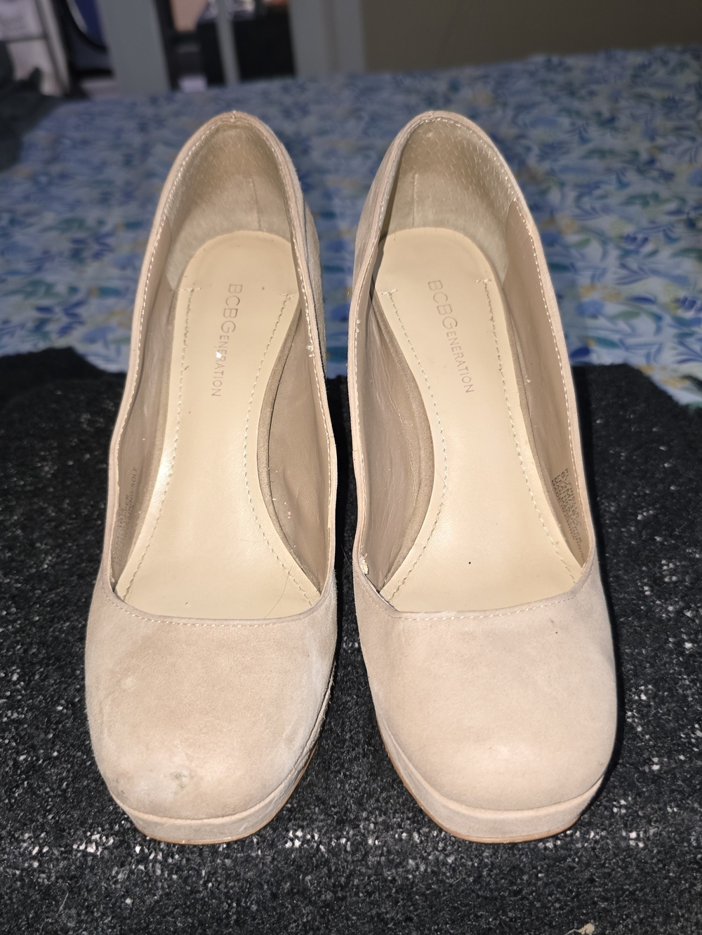 BCBGeneration Women's Beige Suede Round-Toe Pumps